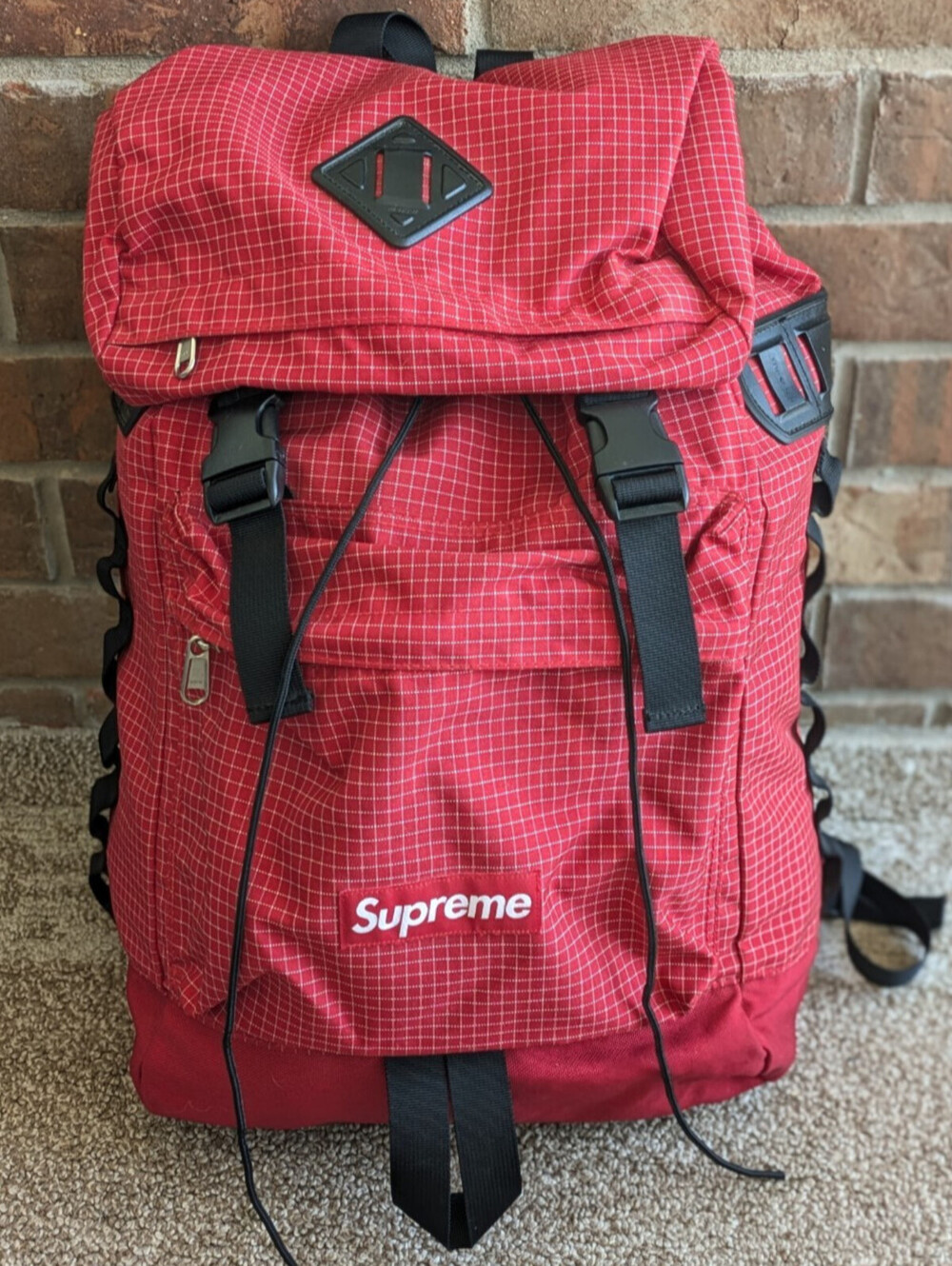 Supreme Vintage FW09 Red Grid Backpack - RARE - Ripstop Rucksack Box Logo
